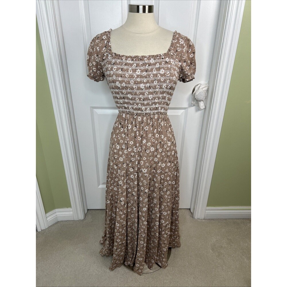 Storia Floral Maxi Dress Sz M Smocked Bodice Square Neck Cottagecore Prairie